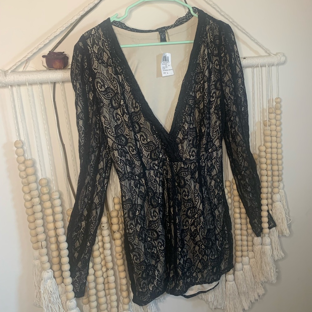 LACE ROMPER WITH NUDE UNDERLAY